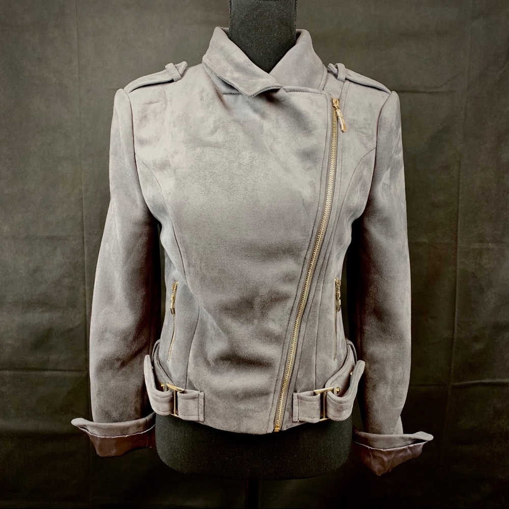Faux Suede A-Line Biker Jacket Size Medium